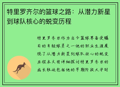 特里罗齐尔的篮球之路：从潜力新星到球队核心的蜕变历程