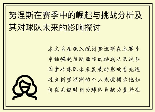 努涅斯在赛季中的崛起与挑战分析及其对球队未来的影响探讨